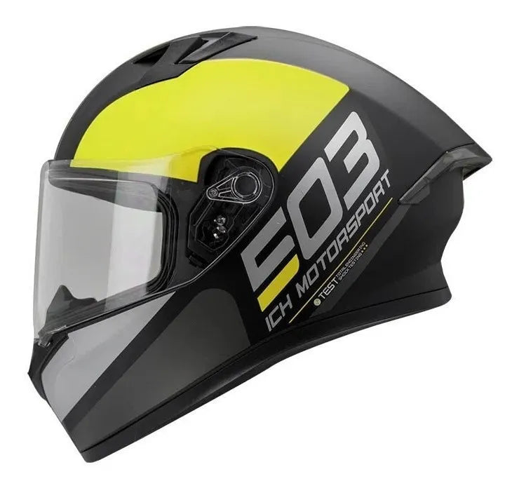 Casco Integral ICH 503 E03 Motorsport Negro / Amarillo Neón (Certificación DOT)